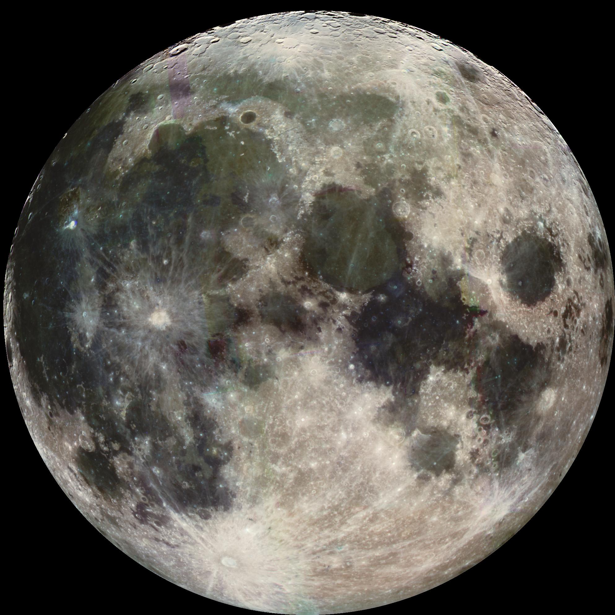 Earth's Moon imaged by NASA's Galileo spacecraft, showing dark lava plains and the bright rayed Tycho crater
