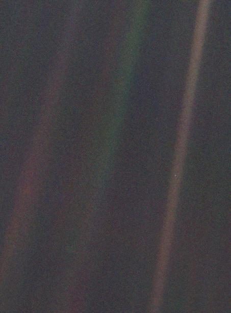 Pale Blue Dot — original 1990 NASA photograph of Earth taken by Voyager 1 from 6 billion kilometers away.