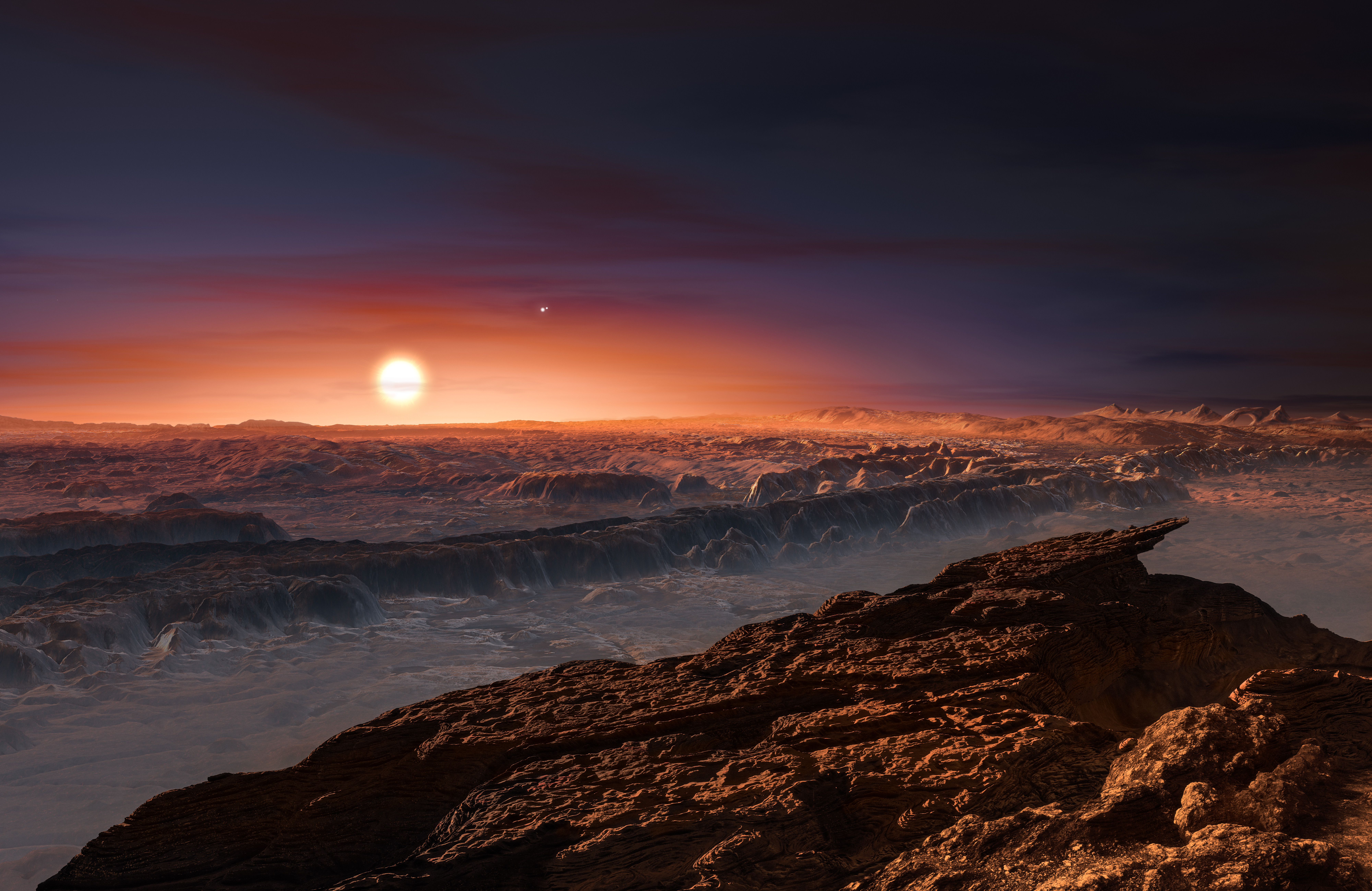 Artist's impression of the surface of Proxima b, a planet in the habitable zone of the nearest star