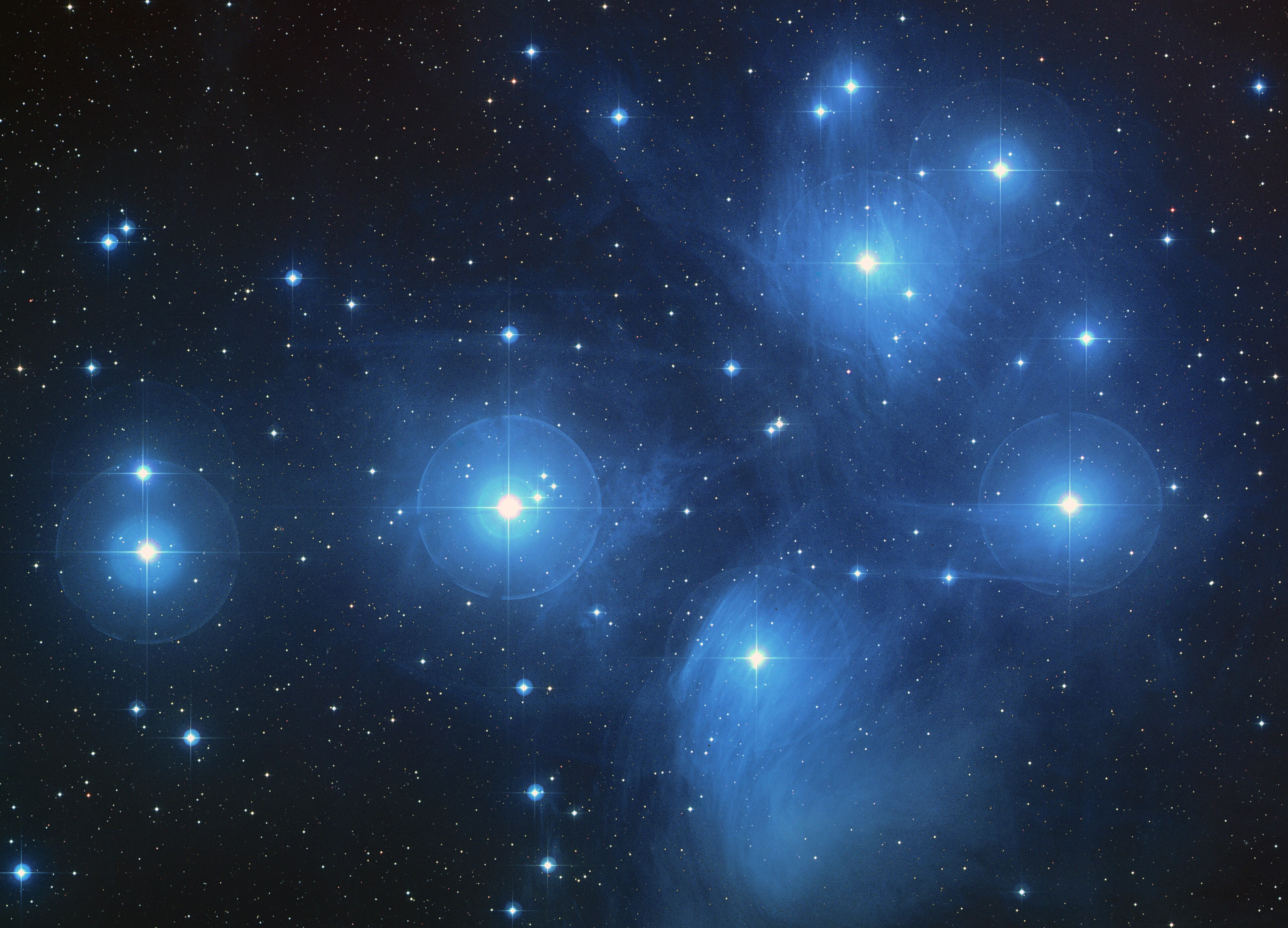 Pleiades star cluster blue reflection nebulosity
