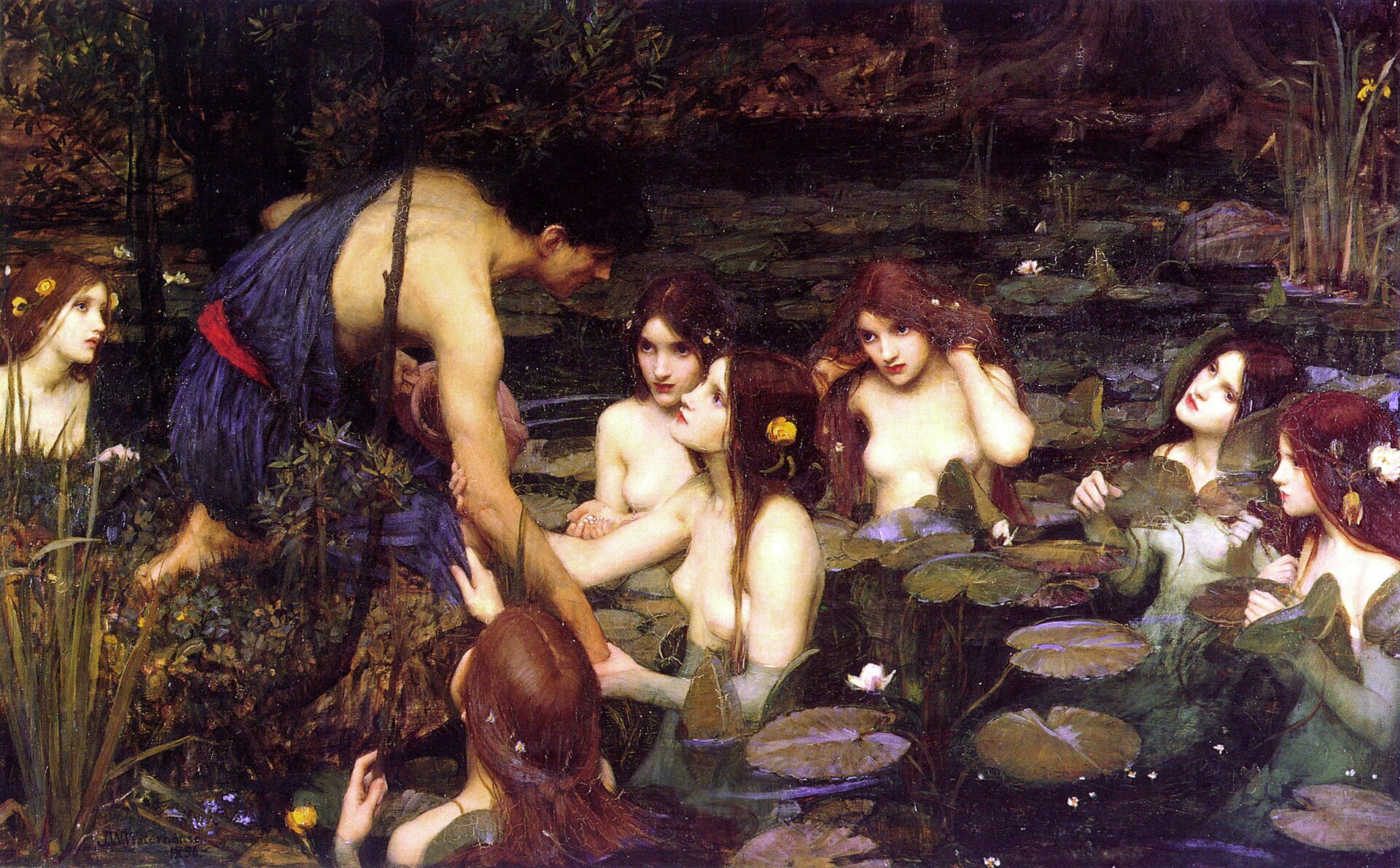 Water-nymphs drawing young Hylas into a lily pond