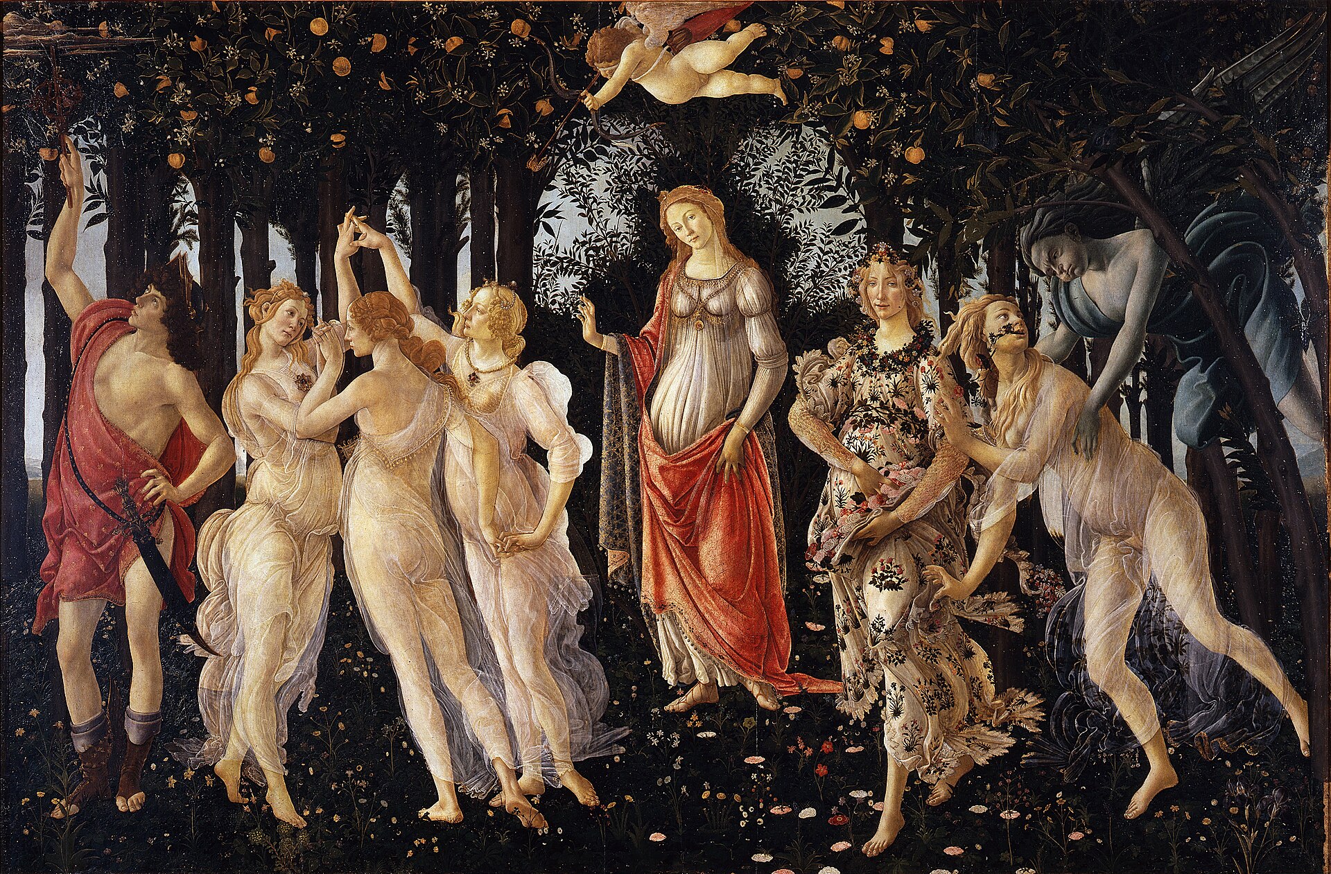 Flora scattering roses in Botticelli’s garden of spring