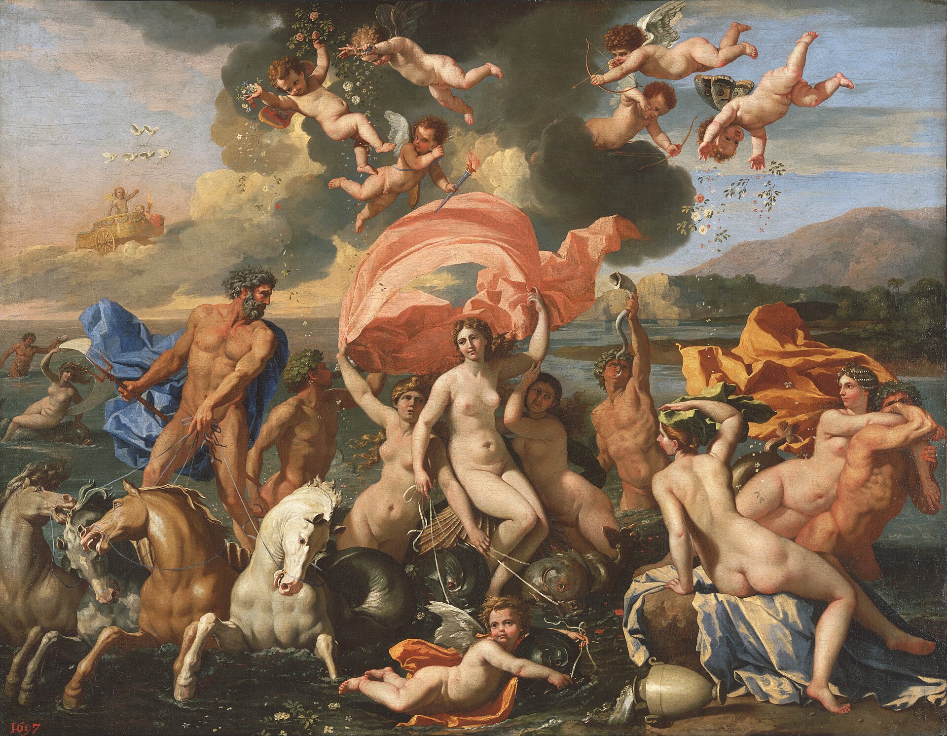 Neptune with his trident rising from the sea