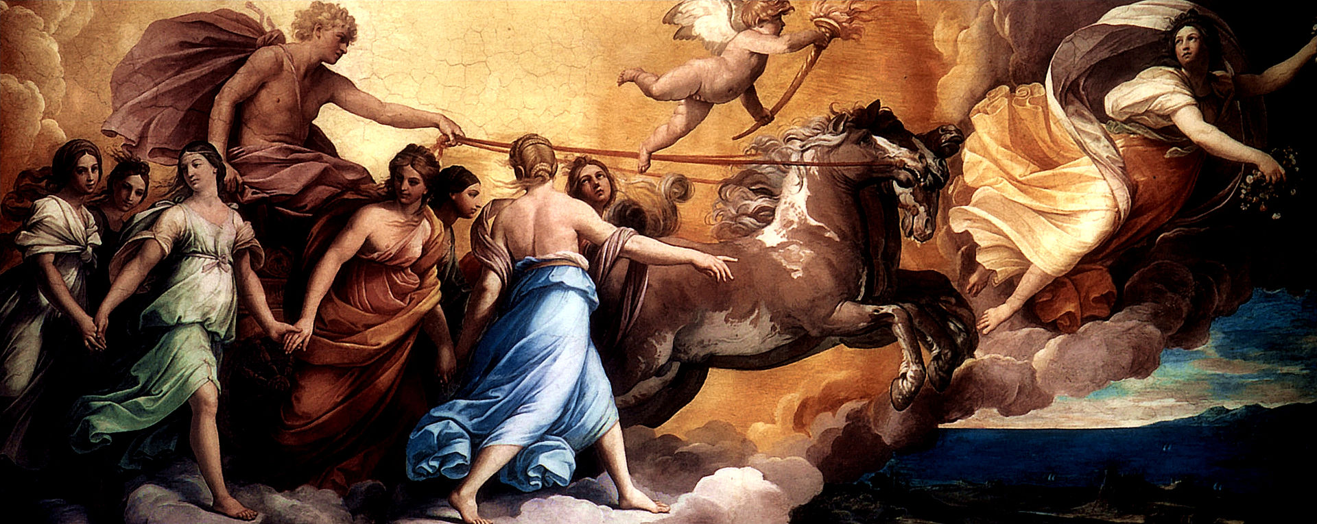 Aurora leading the chariot of the sun across the sky, ceiling fresco by Guido Reni