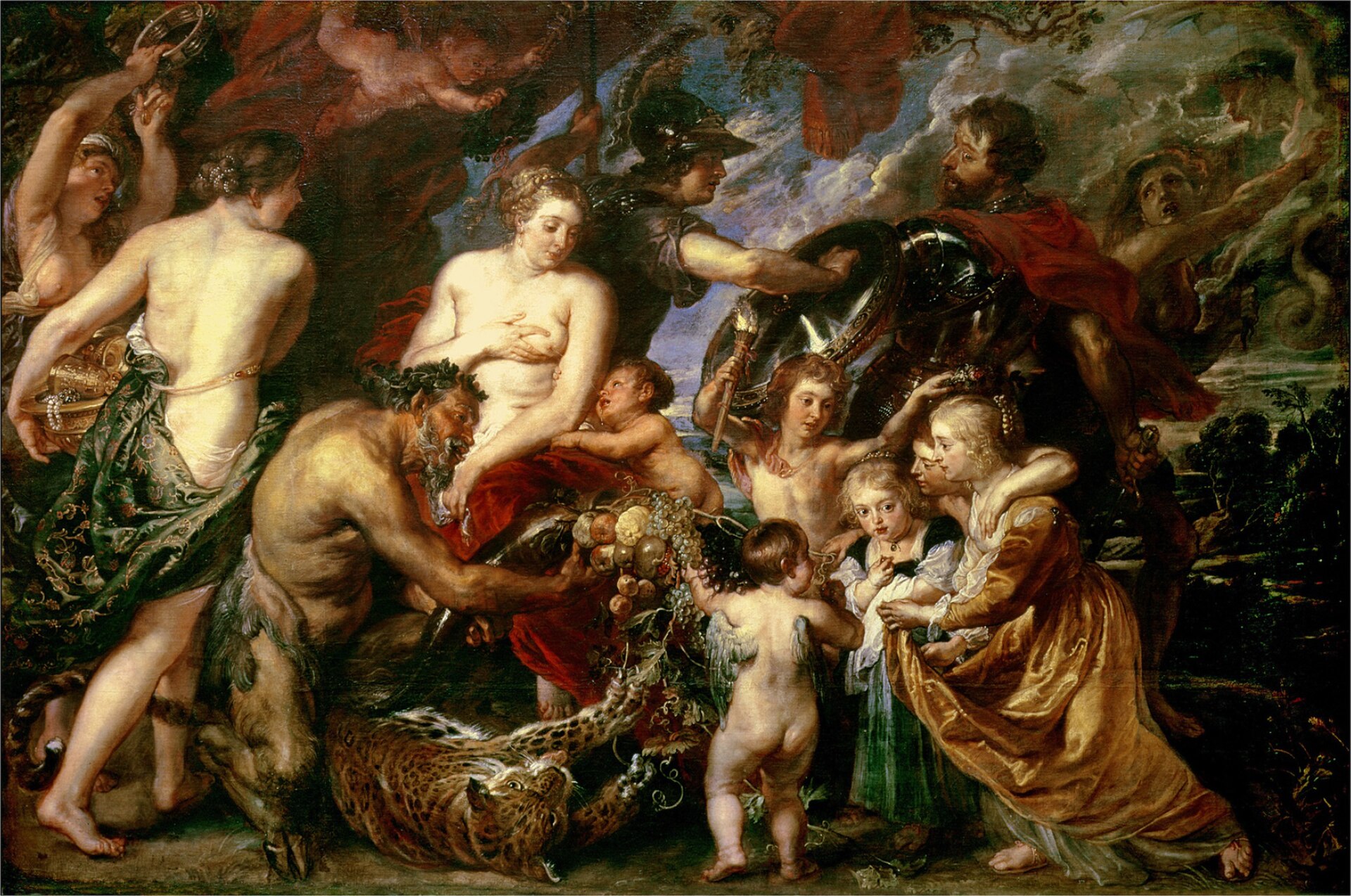 Minerva pushing back Mars to protect Pax, painting by Peter Paul Rubens