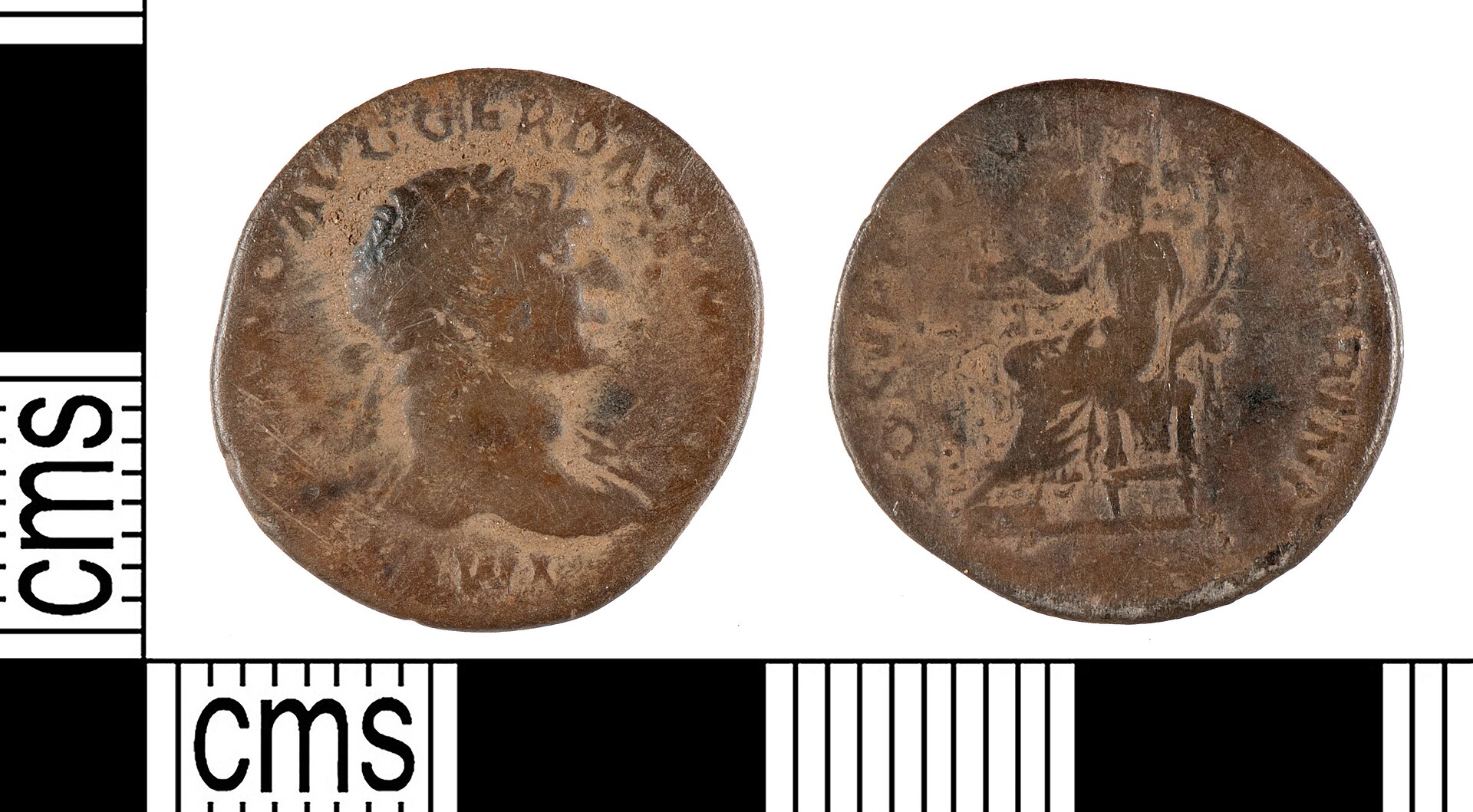 Aequitas with scales and cornucopia on a silver denarius of Trajan